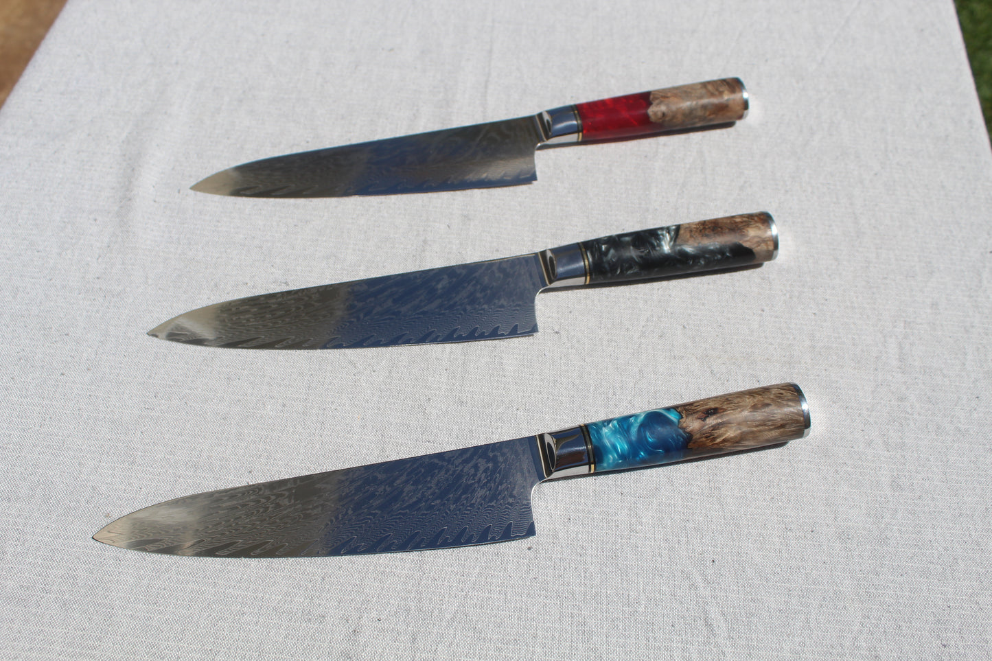Wood and Resin Damascus Steel Chef Knife Set
