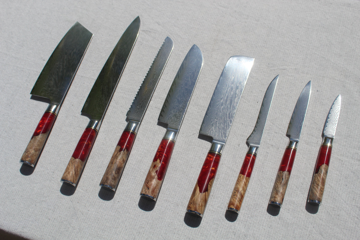 Wood and Resin Damascus Steel Chef Knife Set