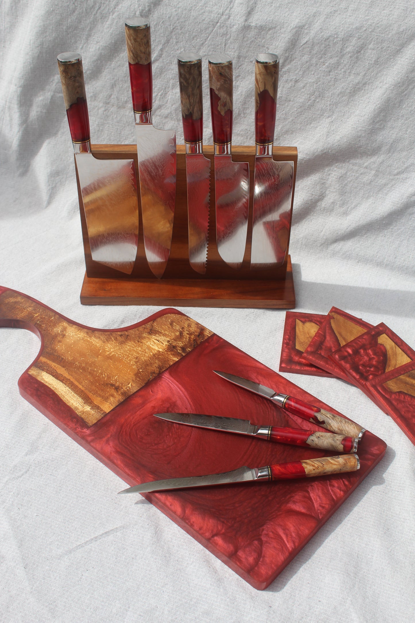 Wood and Resin Damascus Steel Chef Knife Set