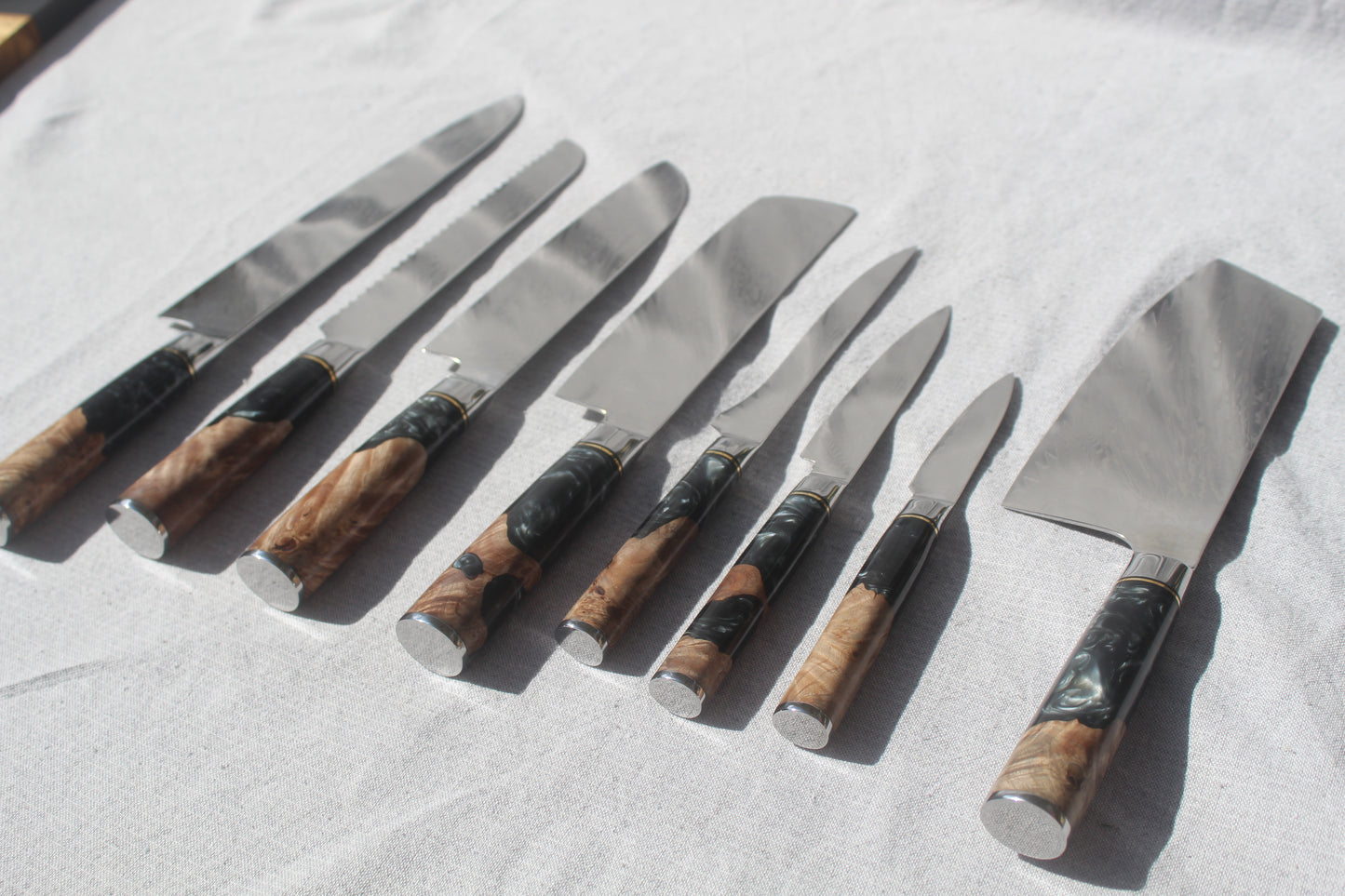 Wood and Resin Damascus Steel Chef Knife Set