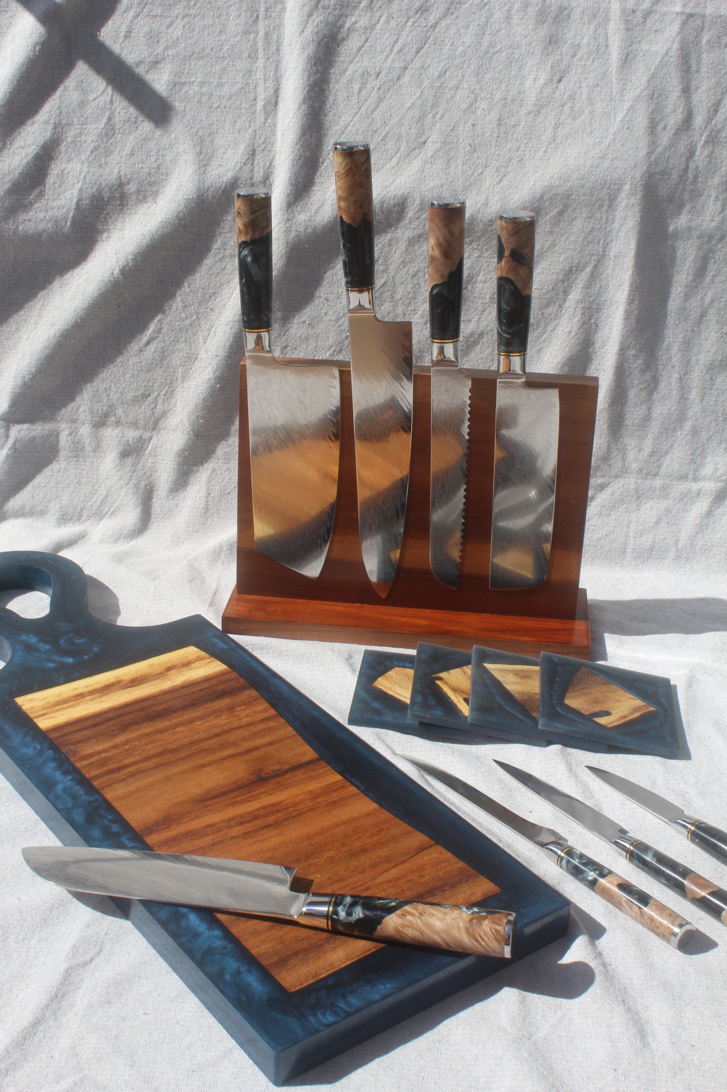 Wood and Resin Damascus Steel Chef Knife Set