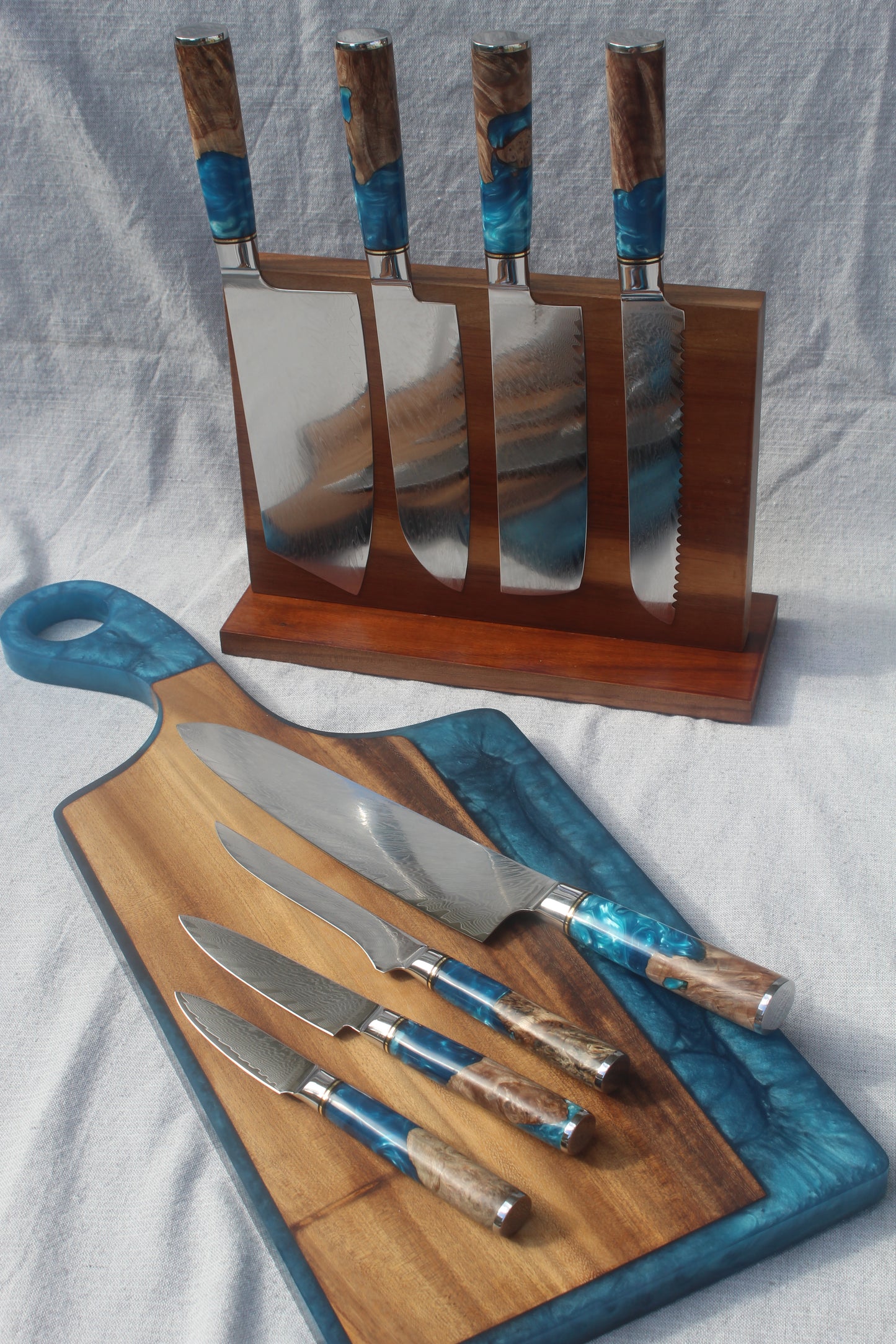 Wood and Resin Damascus Steel Chef Knife Set