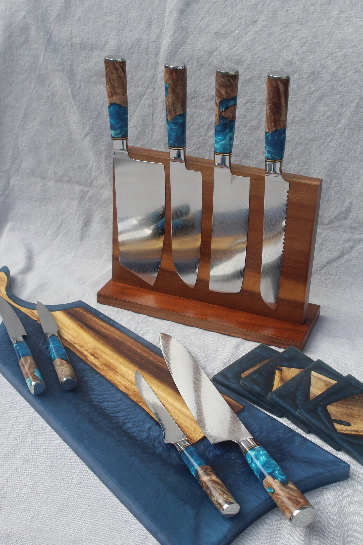 Wood and Resin Damascus Steel Chef Knife Set